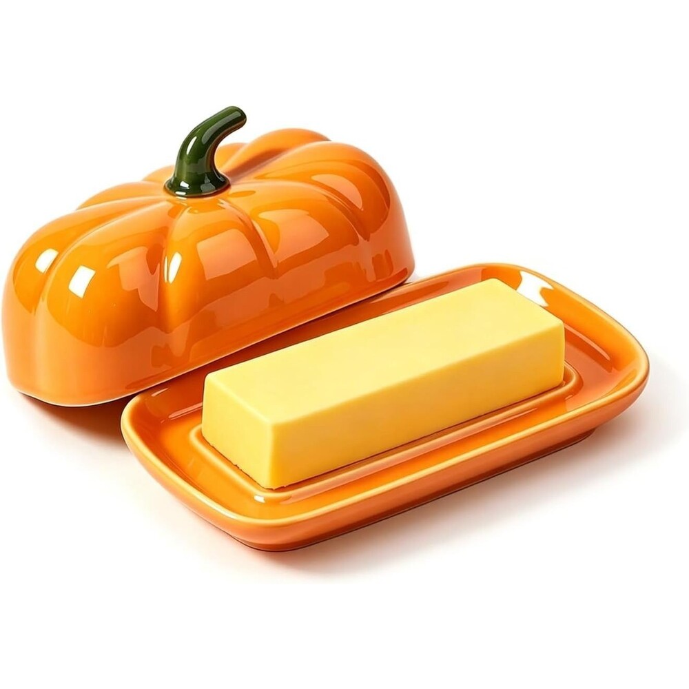 Ceramic Pumpkin Butter Dish with Lid Orange Fall Halloween Thanksgiving Decor